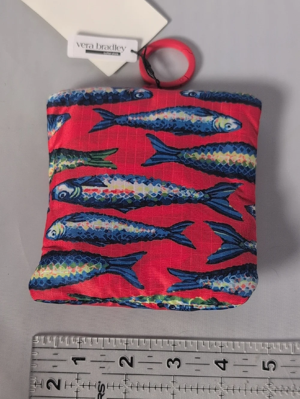 Vera Bradley Outlet Ripstop Essential Reusable Tote Bag Charm Clip in Fish Tale